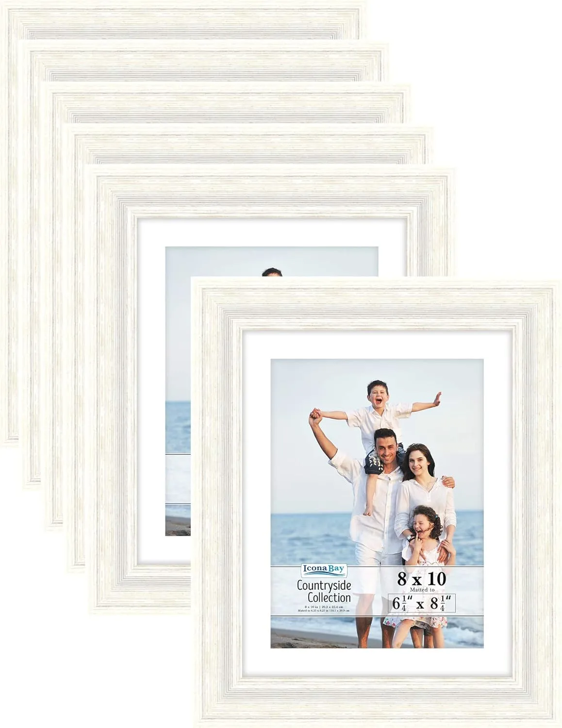 Icona Bay 8x10 Picture Frames with Mat (Alpine White, 6 Pack), French Country Style Picture Frame Set, Wall Mount or Table Top, Countryside Collection