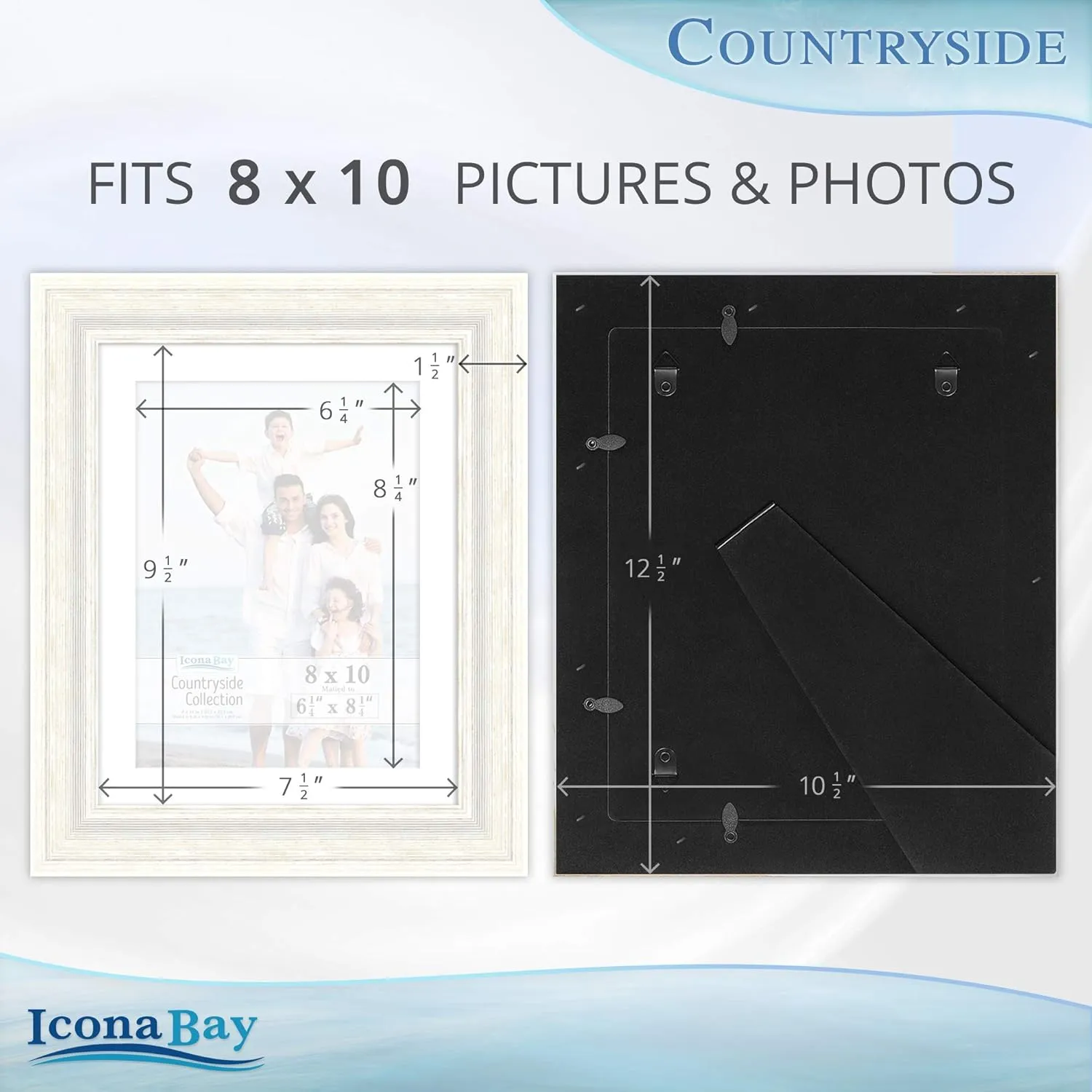 Icona Bay 8x10 Picture Frames with Mat (Alpine White, 6 Pack), French Country Style Picture Frame Set, Wall Mount or Table Top, Countryside Collection