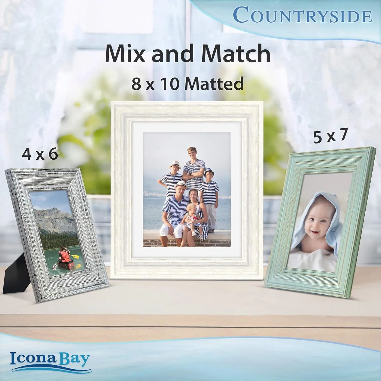 Icona Bay 8x10 Picture Frames with Mat (Alpine White, 6 Pack), French Country Style Picture Frame Set, Wall Mount or Table Top, Countryside Collection