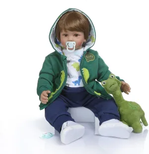 iCradle 24 inch Boy Dolls Reborn Toddler Dolls Realistic Looking Soft Silicone Weighted Soft Cloth Body Newborn Baby with Dinosaur Clothes