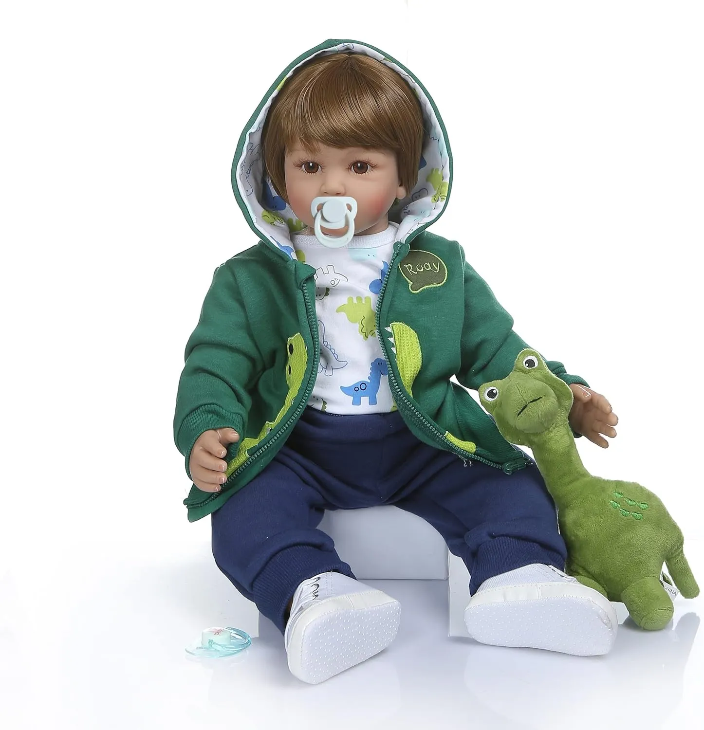 iCradle 24 inch Boy Dolls Reborn Toddler Dolls Realistic Looking Soft Silicone Weighted Soft Cloth Body Newborn Baby with Dinosaur Clothes