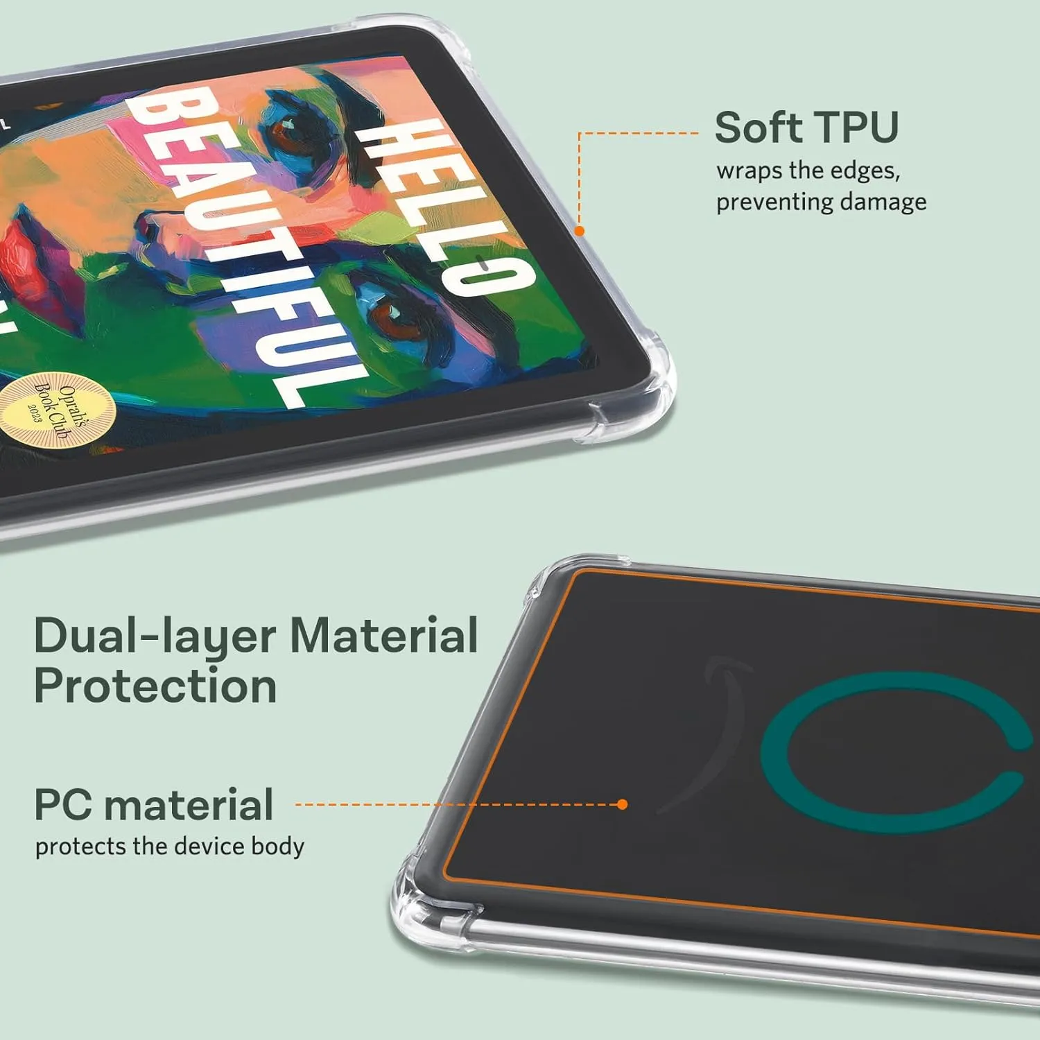 iDLEHANDS Magnetic Clear Case for 7" Kindle Paperwhite 12th Gen 2024 and Kindle Colorsoft - with AirBag Compatible with iPhone MagSafe, for Samsung/Belkin/Anker Wireless Charging Pads, Dgreen