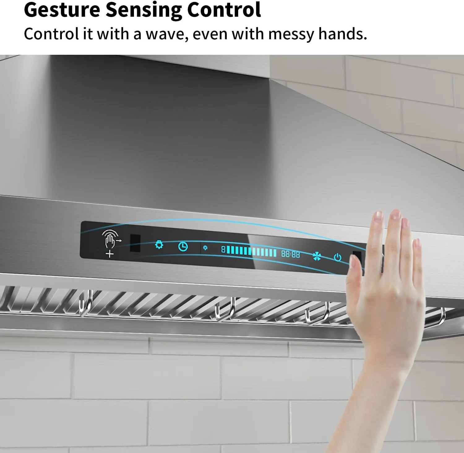 IKTCH 30-Inch Wall Mount Range Hood, 900 CFM, Stainless Steel, Gesture Sensing & Touch Control, 4-Speed Fan, Adjustable LED Lights, Ducted/Ductless Convertible