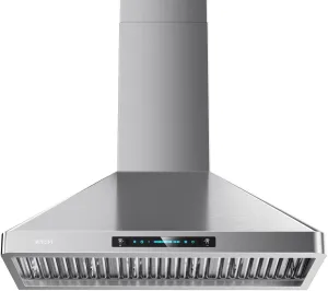 IKTCH 30-Inch Wall Mount Range Hood, 900 CFM, Stainless Steel, Gesture Sensing & Touch Control, 4-Speed Fan, Adjustable LED Lights, Ducted/Ductless Convertible