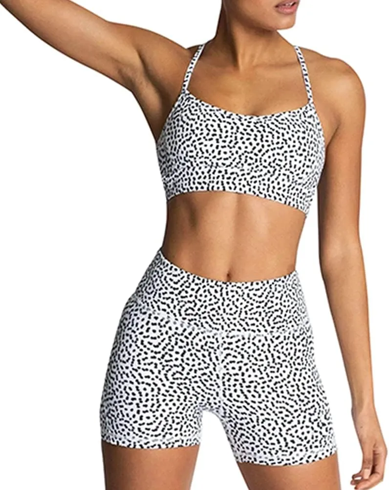 IMEKIS Women's Workout Sets 2 Piece Yoga Outfit High Waisted Biker Shorts Leggings Sports Bra Gym Fitness Clothes Tracksuit