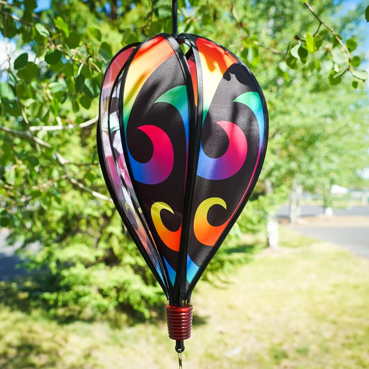 In the Breeze 0974 — Aurora 6-Panel Hot Air Balloon — Colorful Blended Rainbow Wind Spinner with Tail for Yards and Gardens…