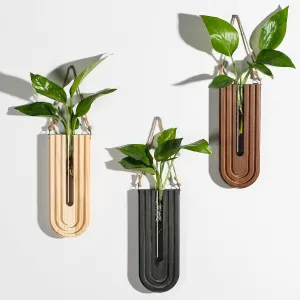 Indoor Wood Wall Planter Set of 3 for Plants - Boho Handmade Hanging Propagation Station with Curved Rainbow Design, Wall Mounted Vase for Flowers, Natural Home Decor Living Room Entryway