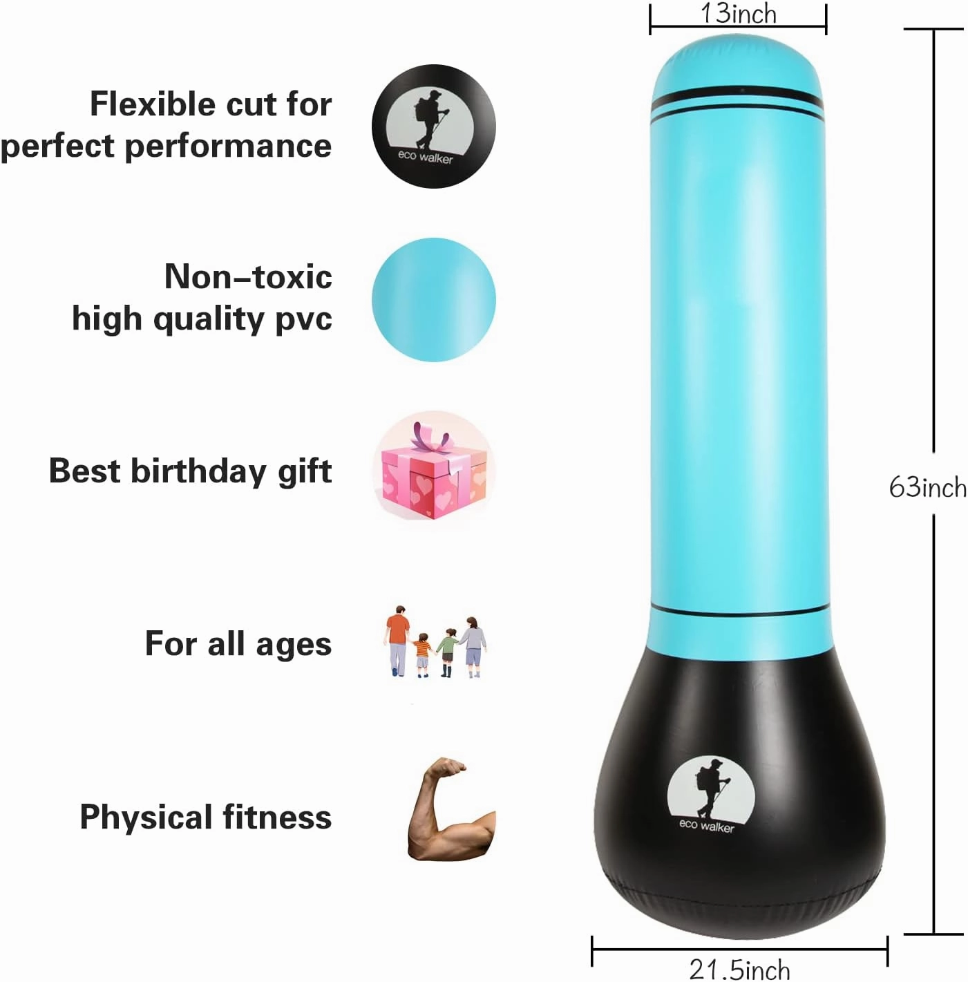 Inflatable Punching Bag for Kids Boxing Set for Practicing Karate, Taekwondo, MMA and to Relieve Pent Up Energy in Kids and Adults