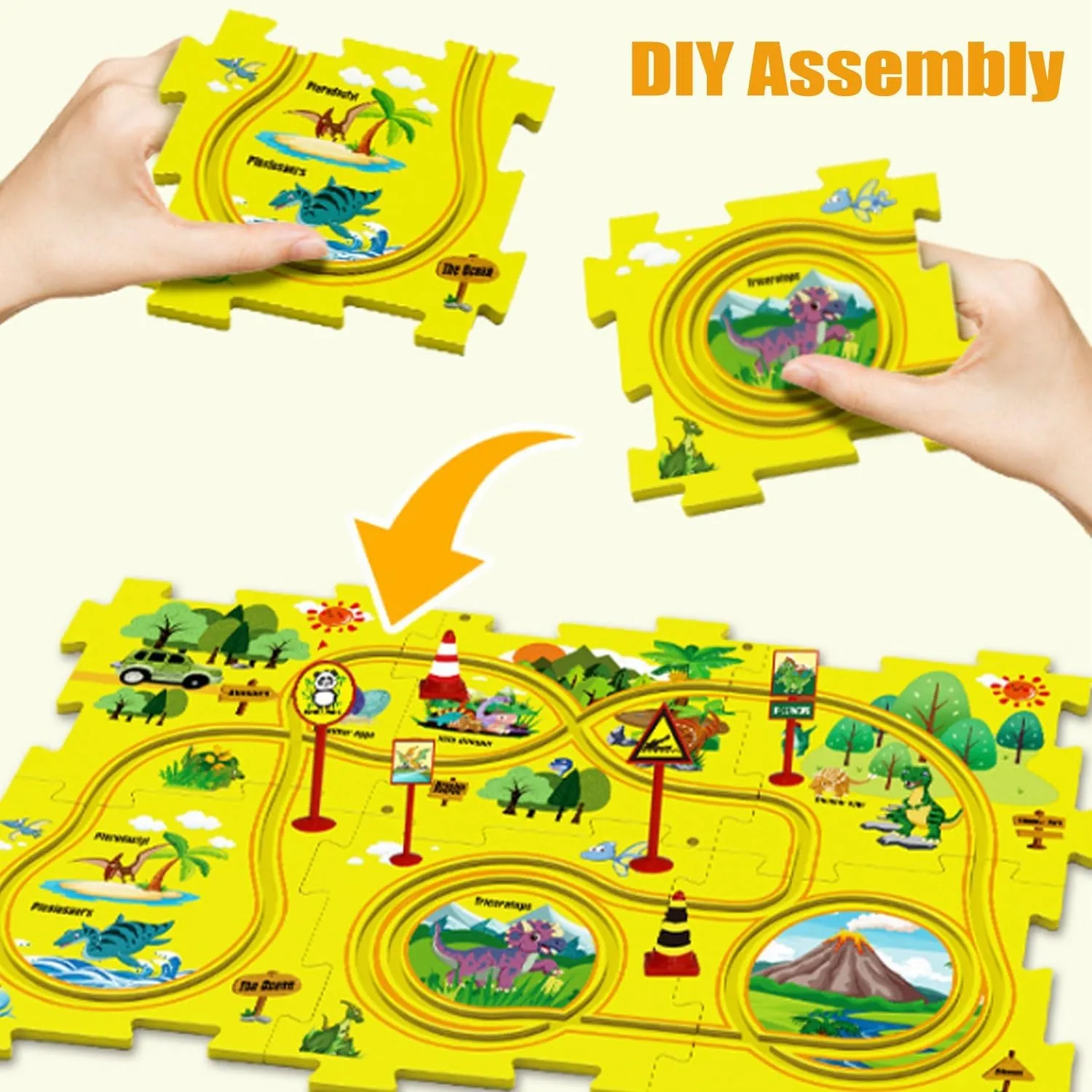 Interactive Racetrack Puzzle, Puzzle Racer Kids Car Track Set, Rail Car Puzzle Track, Electric Race Car Track Set, DIY Assembling Electric Race Car Track Set, Montessori Toys Gifts(Ocean,15pcs)