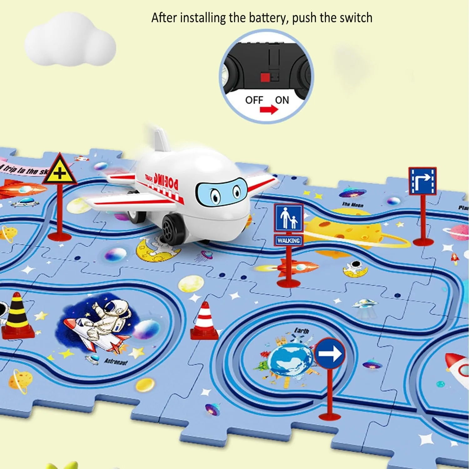 Interactive Racetrack Puzzle, Puzzle Racer Kids Car Track Set, Rail Car Puzzle Track, Electric Race Car Track Set, DIY Assembling Electric Race Car Track Set, Montessori Toys Gifts(Ocean,15pcs)