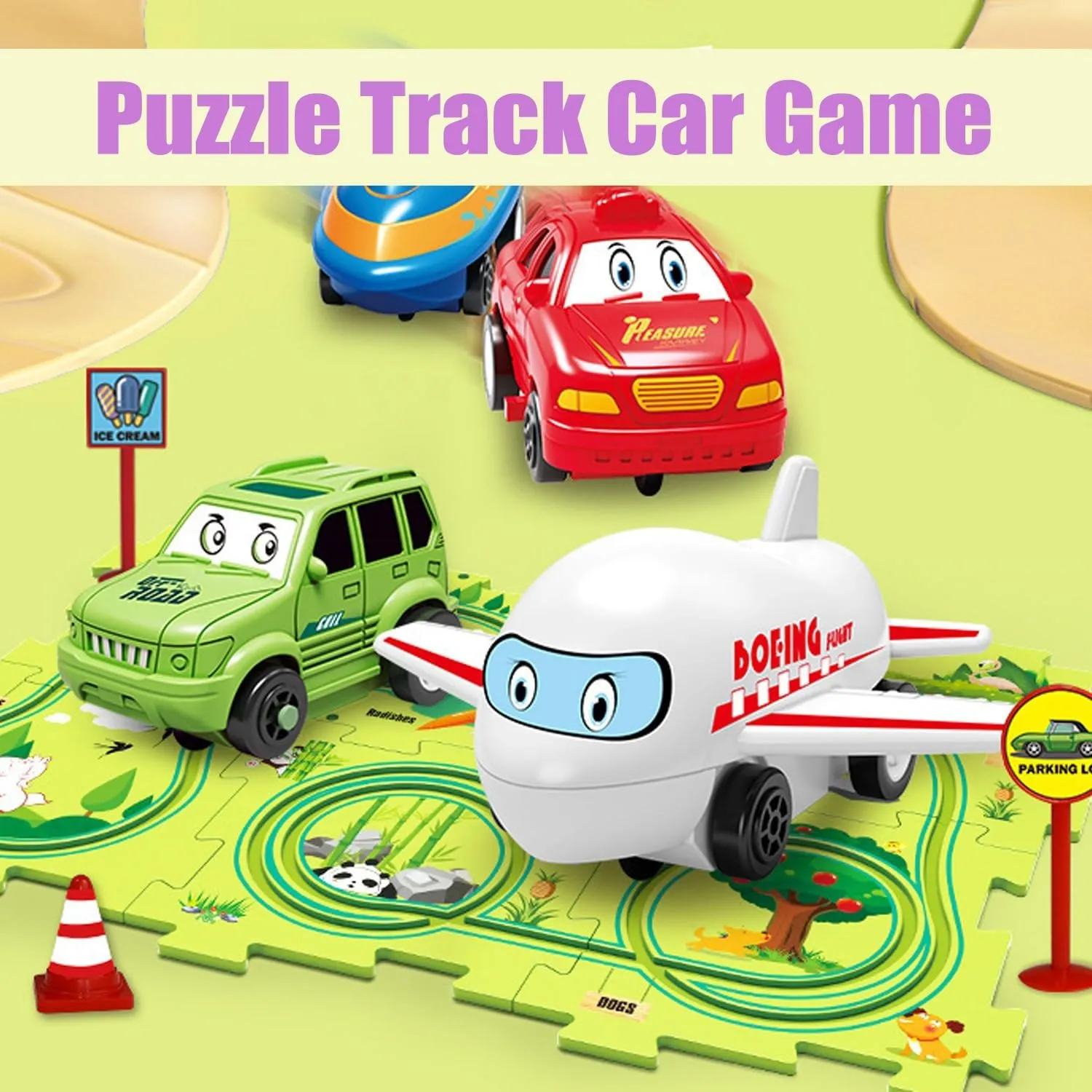 Interactive Racetrack Puzzle, Puzzle Racer Kids Car Track Set, Rail Car Puzzle Track, Electric Race Car Track Set, DIY Assembling Electric Race Car Track Set, Montessori Toys Gifts(Ocean,15pcs)