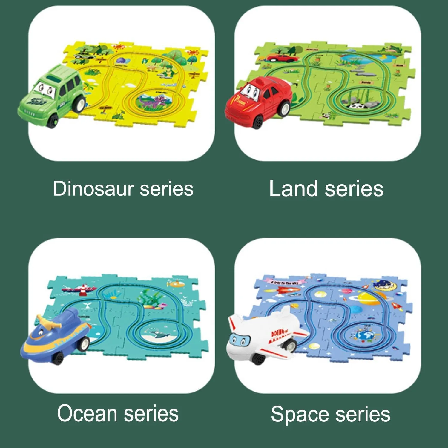 Interactive Racetrack Puzzle, Puzzle Racer Kids Car Track Set, Rail Car Puzzle Track, Electric Race Car Track Set, DIY Assembling Electric Race Car Track Set, Montessori Toys Gifts(Ocean,15pcs)