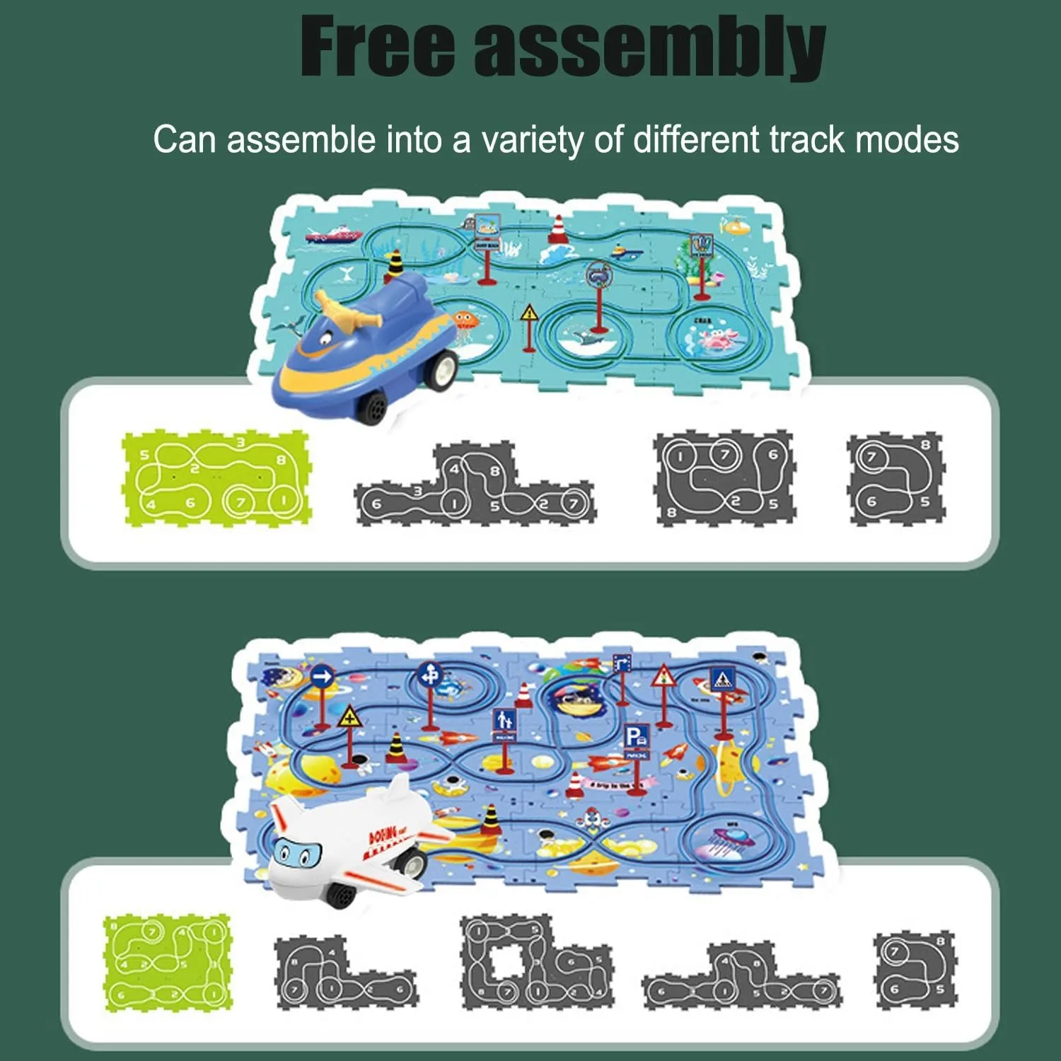 Interactive Racetrack Puzzle, Puzzle Racer Kids Car Track Set, Rail Car Puzzle Track, Electric Race Car Track Set, DIY Assembling Electric Race Car Track Set, Montessori Toys Gifts(Ocean,15pcs)