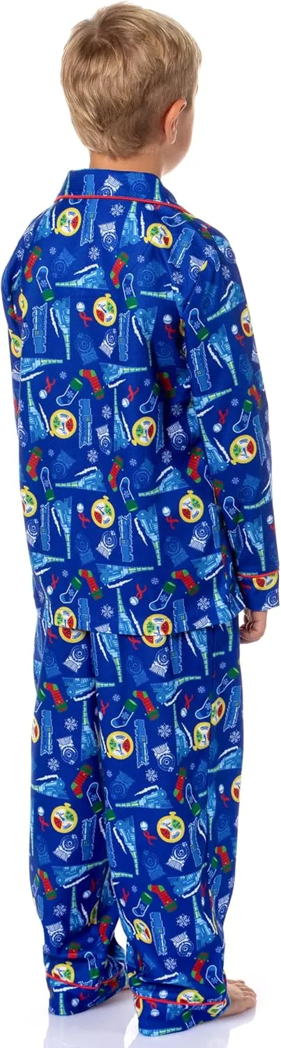 INTIMO The Polar Express Multiple Sizes Christmas Sleep Collared Button Down Long-Sleeve Pajama Set