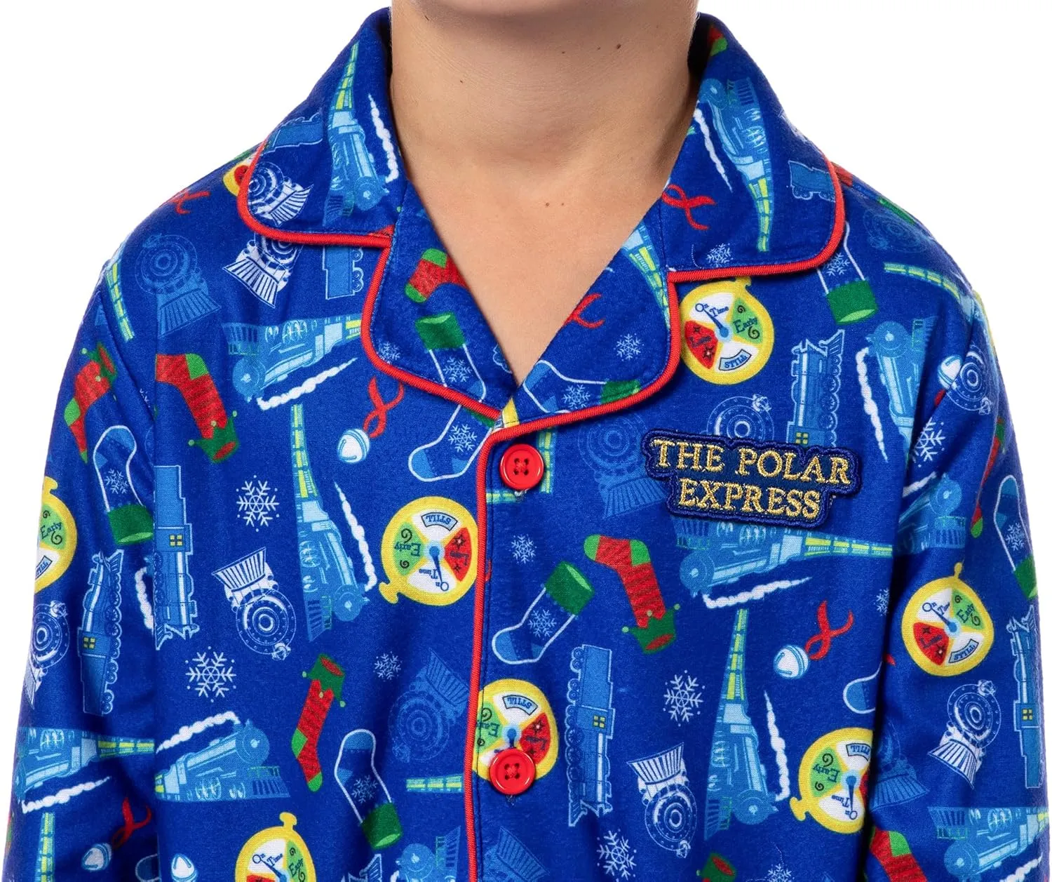 INTIMO The Polar Express Multiple Sizes Christmas Sleep Collared Button Down Long-Sleeve Pajama Set