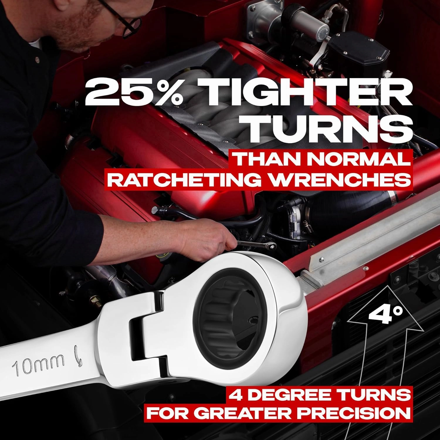 Jaeger 16pc MM/Metric Flex Head TIGHTSPOT Ratcheting Combination Wrench Set With Lock-In Rack - Metric Flexhead MASTER SET With Flexible Ratchet Speed Wrenches And A Lock-In Rack Case