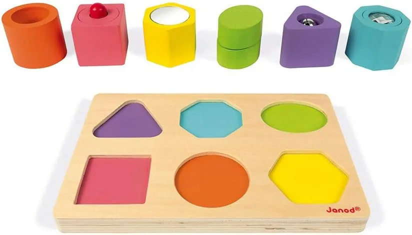 Janod I Wood – Shapes and Sounds 6 Block Puzzle – Ages 12 Months  - J05332