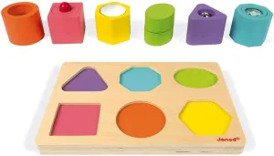 Janod I Wood – Shapes and Sounds 6 Block Puzzle – Ages 12 Months  - J05332