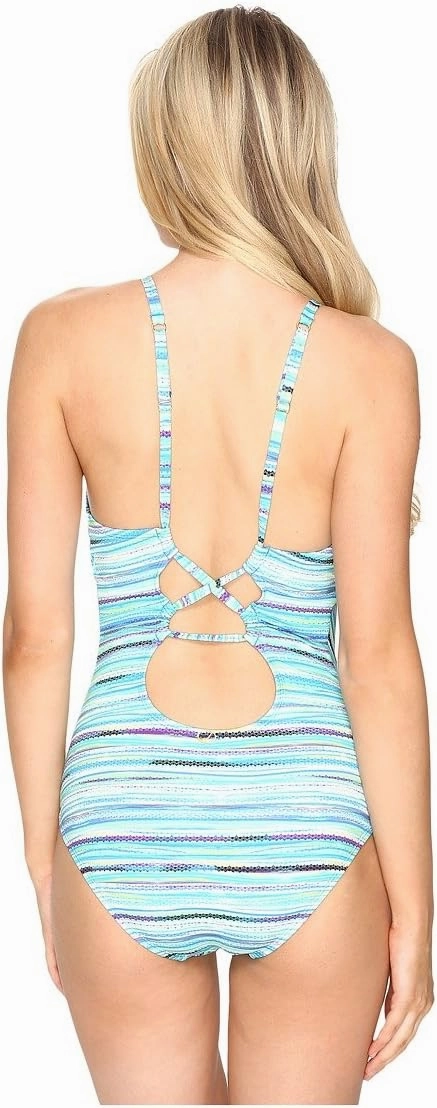 Jantzen Women's Mayan Reef Over The Shoulder Plunge One Piece Swimsuit