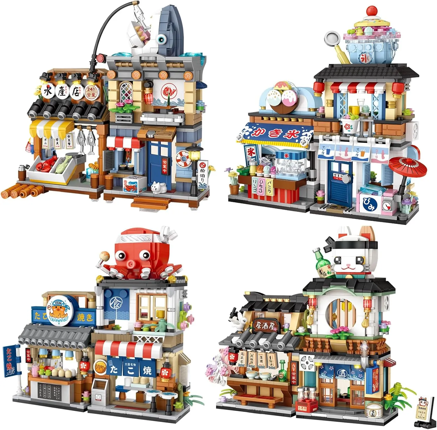 Japanese Street View Seafood Shop Mini Building Blocks, MOC Creative DIY Simulation Architecture, 790 Pcs Mini Simulation Architecture Construction Toy