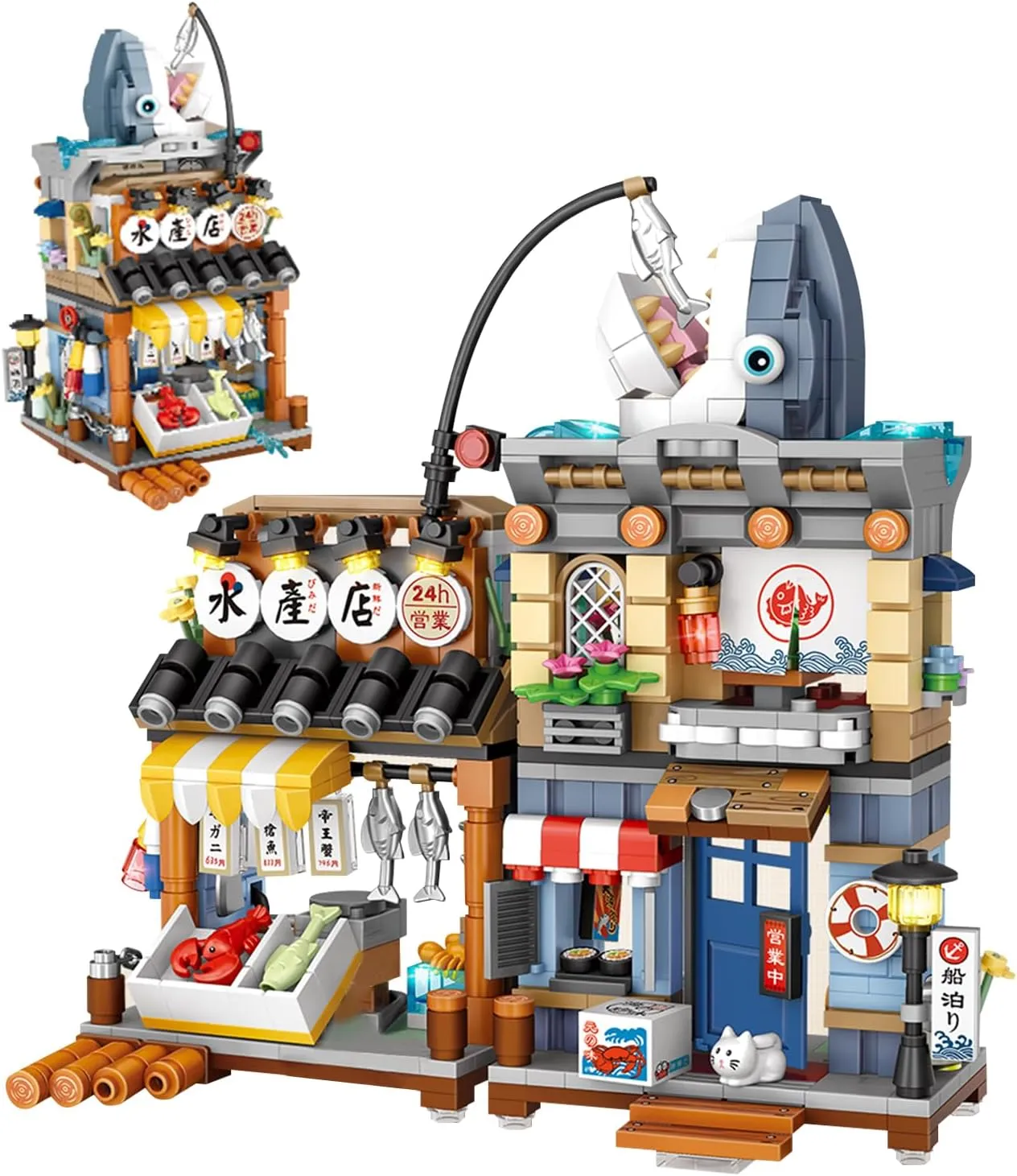 Japanese Street View Seafood Shop Mini Building Blocks, MOC Creative DIY Simulation Architecture, 790 Pcs Mini Simulation Architecture Construction Toy