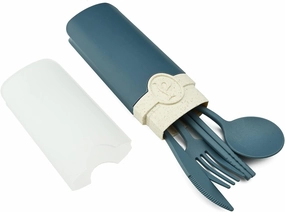 JASHII Travel Utensil Set with Case, 4 Sets Wheat Straw Reusable Spoon Chopstick Forks Tableware Lightweight & Unbreakable Flatware Set Suitable For Travel, Picnic, Camping - Blue