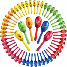 Jenaai 48 Pcs Mini Wooden Fiesta Maracas 6 Designs Noisemaker for Mexican Fiesta, Cinco De Mayo, Musical Fun, Birthday Parties, Luau Party, Carnivals, Taco Tuesday Event