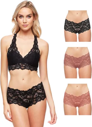 JENNY JEN Zoe 3-Pack Lace Hipster Underwear for Women, Cheeky Stretch Bikini Panties Set