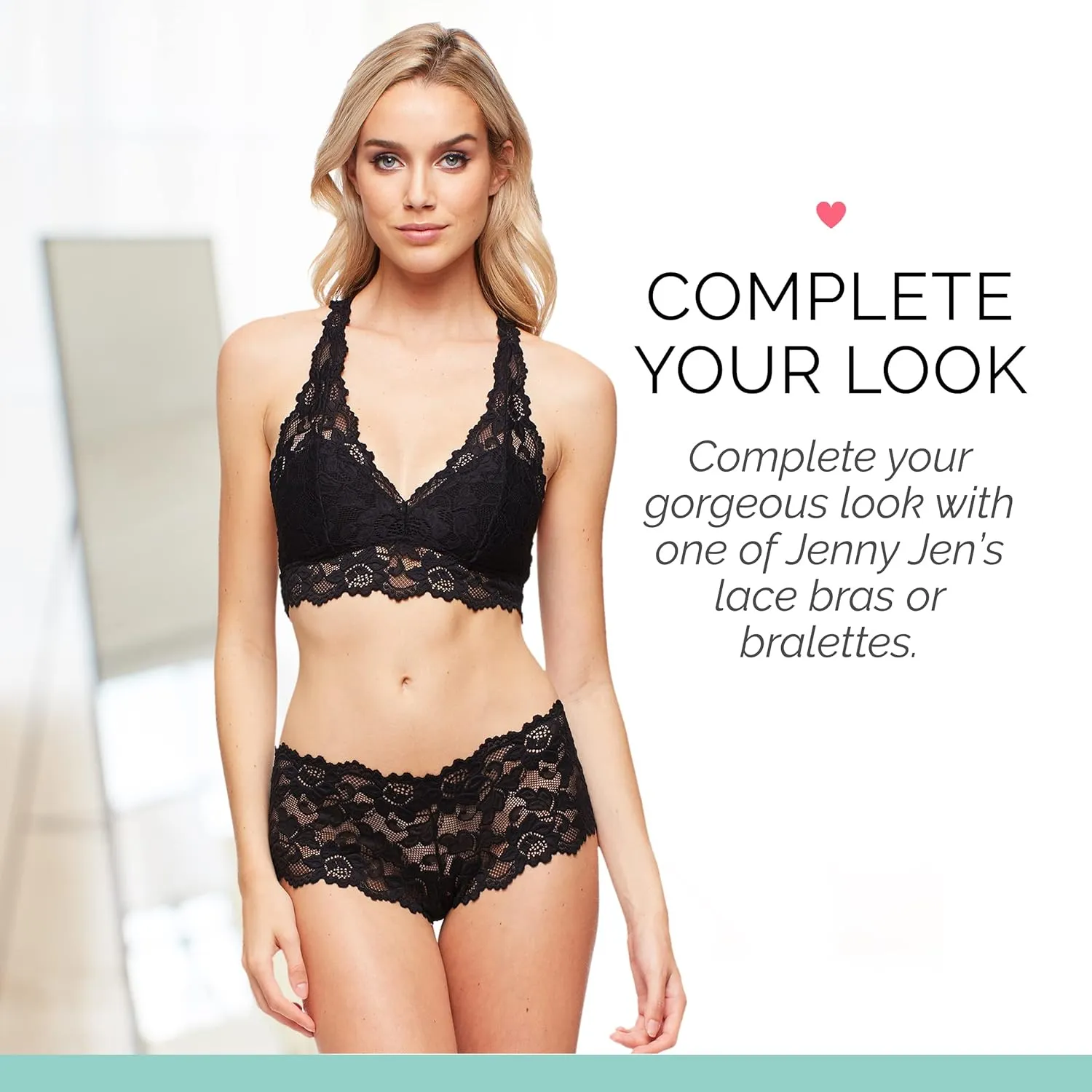 JENNY JEN Zoe 3-Pack Lace Hipster Underwear for Women, Cheeky Stretch Bikini Panties Set
