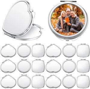 Jetec 18 Pcs Sublimation Blanks Products Small Compact Mirror Bulk Heat Transfer Folding Pocket Makeup Mirror Heart Round Square Double Sided Handheld Sublimation Mirror for Women Gift Purse Travel