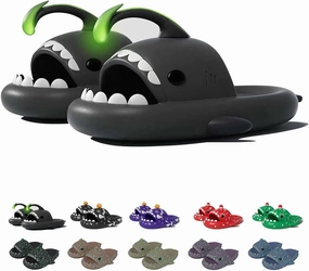 Jfxgjuv Halloween Luminous Shark Slippers, Spooky Shark Slides Glow in The Dark Halloween Shark Slides Christmas Shark Slides Santa Shark Slides Glow in The Dark for Men Women