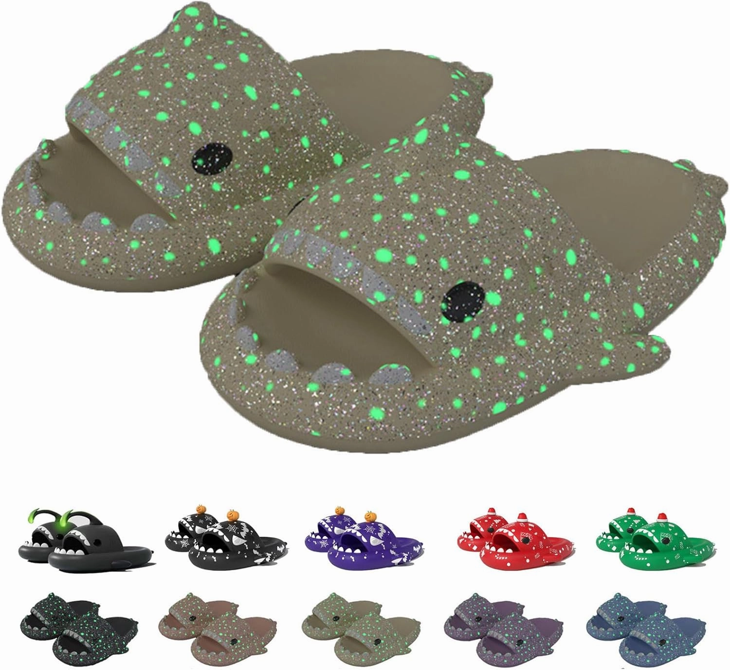 Jfxgjuv Halloween Luminous Shark Slippers, Spooky Shark Slides Glow in The Dark Halloween Shark Slides Christmas Shark Slides Santa Shark Slides Glow in The Dark for Men Women