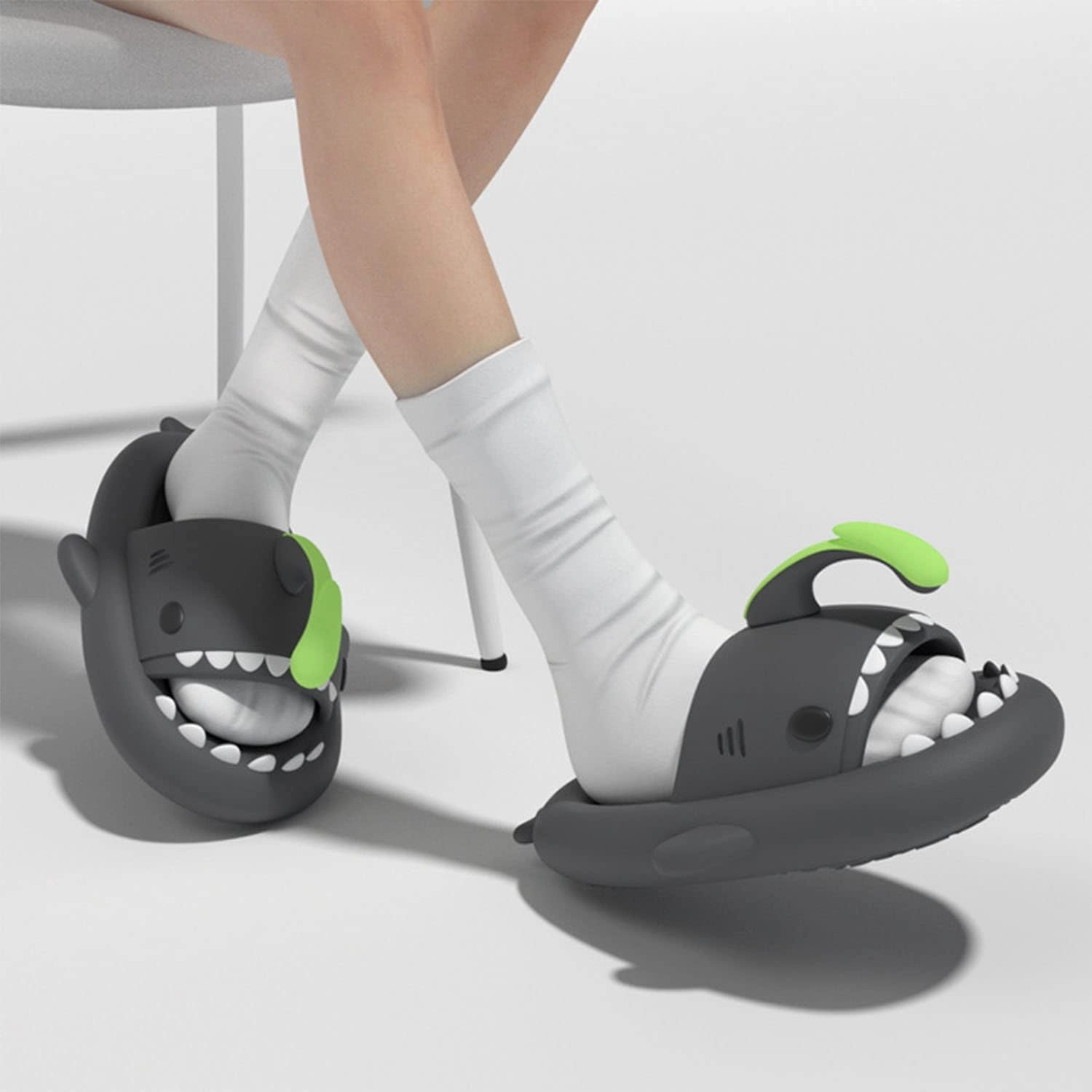 Jfxgjuv Halloween Luminous Shark Slippers, Spooky Shark Slides Glow in The Dark Halloween Shark Slides Christmas Shark Slides Santa Shark Slides Glow in The Dark for Men Women