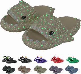 Jfxgjuv Halloween Luminous Shark Slippers, Spooky Shark Slides Glow in The Dark Halloween Shark Slides Christmas Shark Slides Santa Shark Slides Glow in The Dark for Men Women