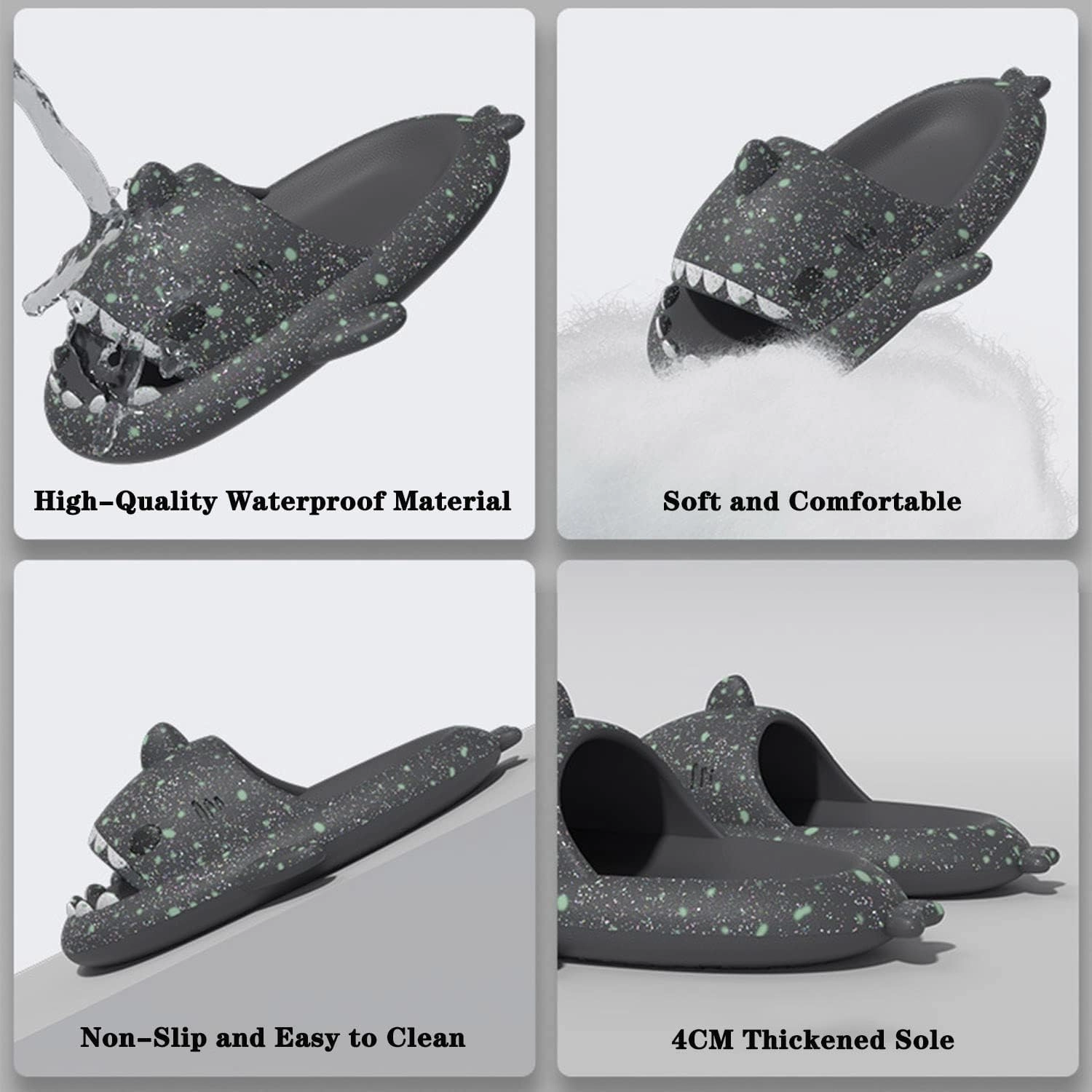 Jfxgjuv Halloween Luminous Shark Slippers, Spooky Shark Slides Glow in The Dark Halloween Shark Slides Christmas Shark Slides Santa Shark Slides Glow in The Dark for Men Women