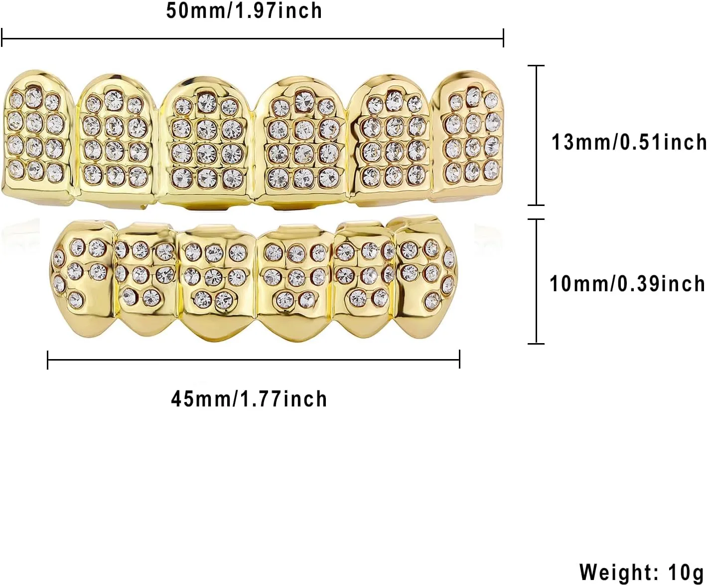 JINAO Diamond Grills for Your Teeth 14K Gold Plated Iced Out Mouth Teeth Grillz Top Bottom Tooth Caps Hip Hop Bling New Gold Silver Grill for Men Women Costume Jewelry