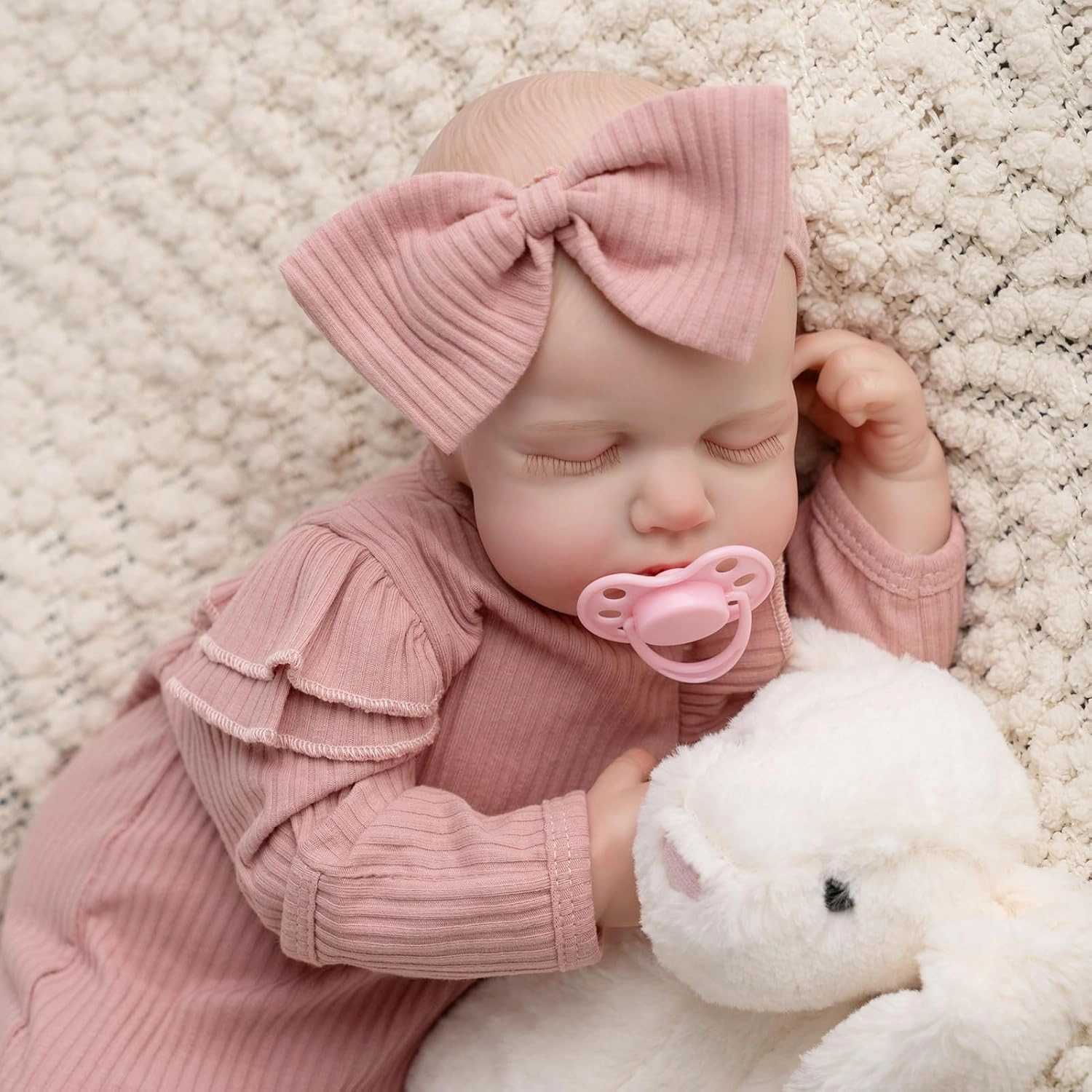 Jirachi Realistic Reborn Baby Dolls, Sleeping Real Life Soft Body Baby Girl, 18 Inch Lifelike Reborn Baby with Pink Clothing Set for Kids 3 