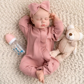 Jirachi Realistic Reborn Baby Dolls, Sleeping Real Life Soft Body Baby Girl, 18 Inch Lifelike Reborn Baby with Pink Clothing Set for Kids 3 