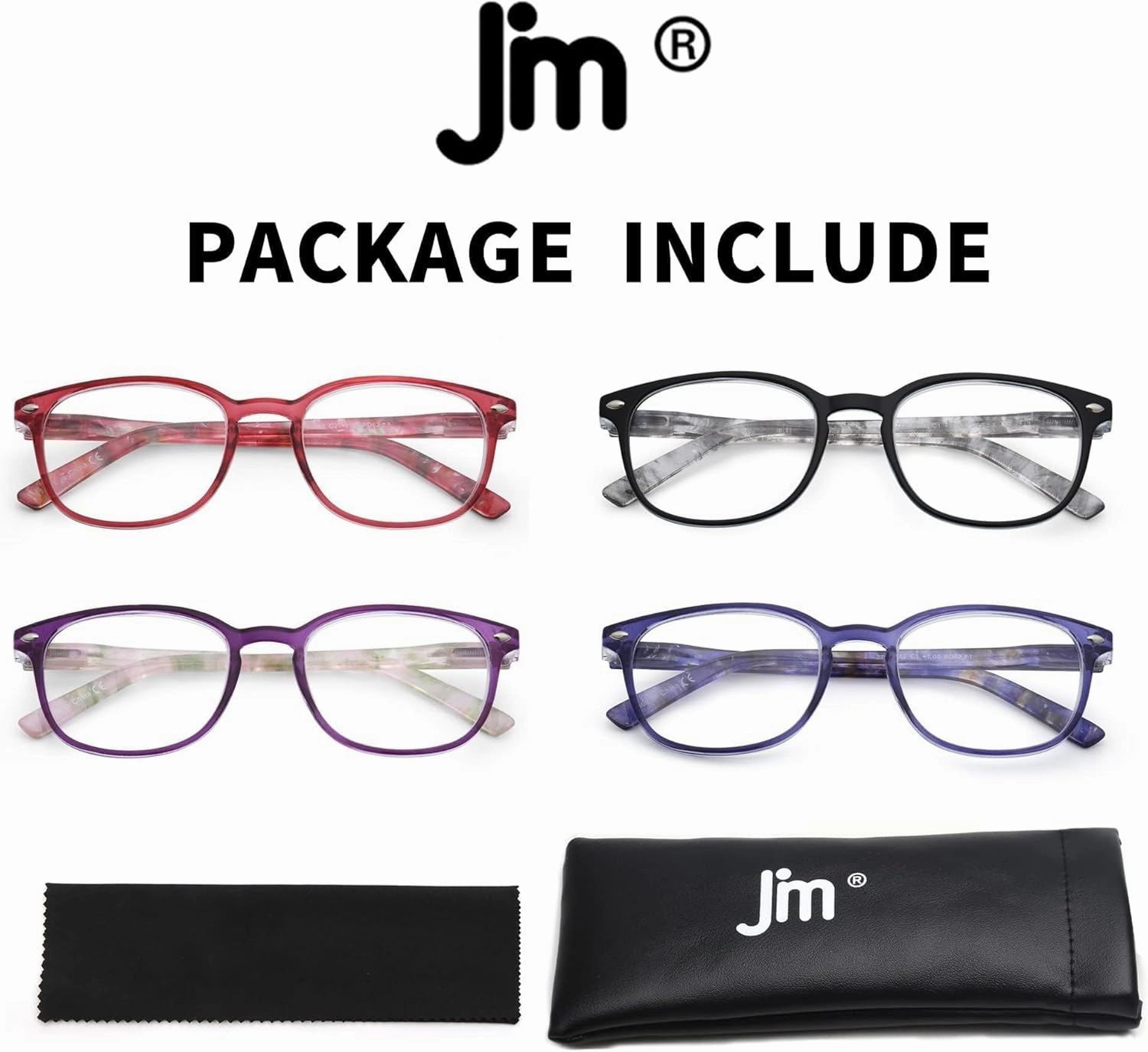 JM Reading Glasses Set of 4 Quality Spring Hinge Readers Men Women Glasses for Reading  2.5 Mix Color
