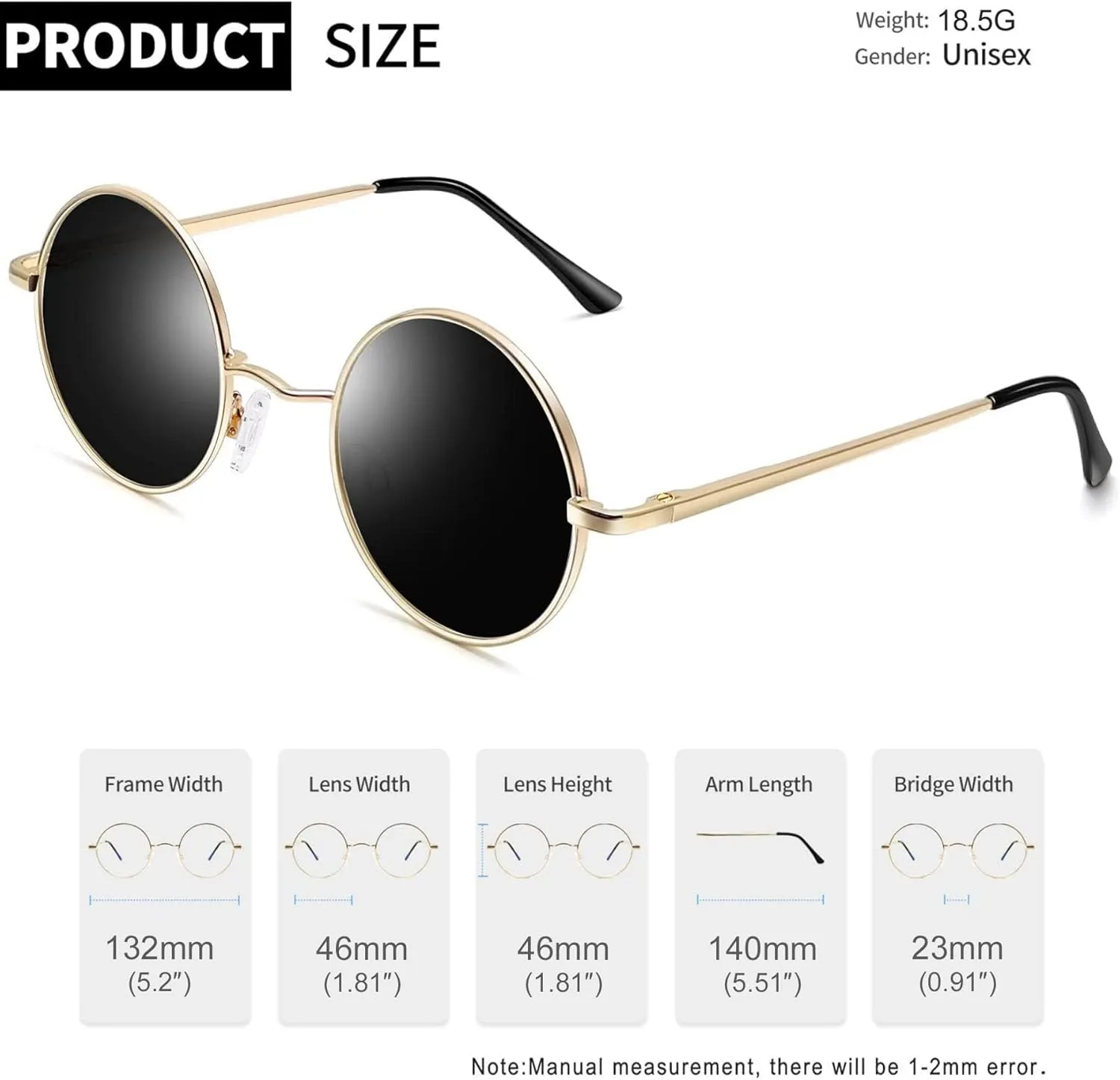 Joopin Hippie Round Sunglasses for Women Men Small Circle Sun Glasses Polarized UV400 Protection