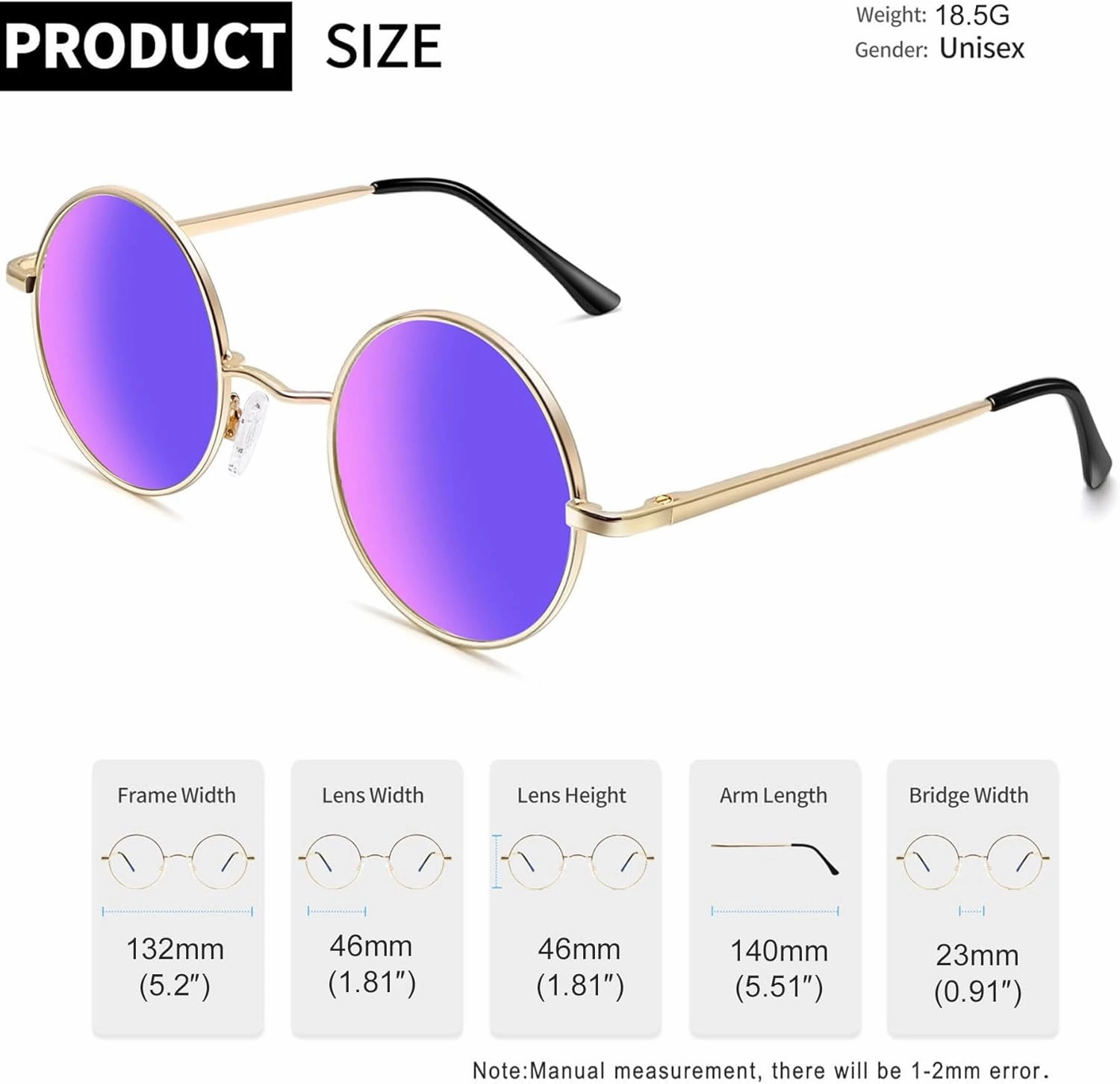 Joopin Hippie Round Sunglasses for Women Men Small Circle Sun Glasses Polarized UV400 Protection