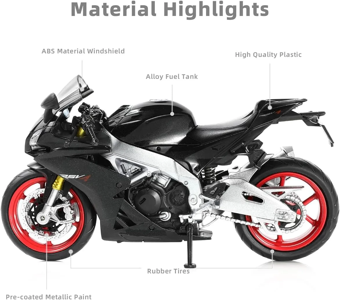 July 4th Gift for Boys 1:12 Motorcycle Model Toy for Aprilia RSV4 RR1000 Metal Die-cast with Plastic Motorcycle Model Mini Moto Gift for Adult（Independence Day Toy Deal ）