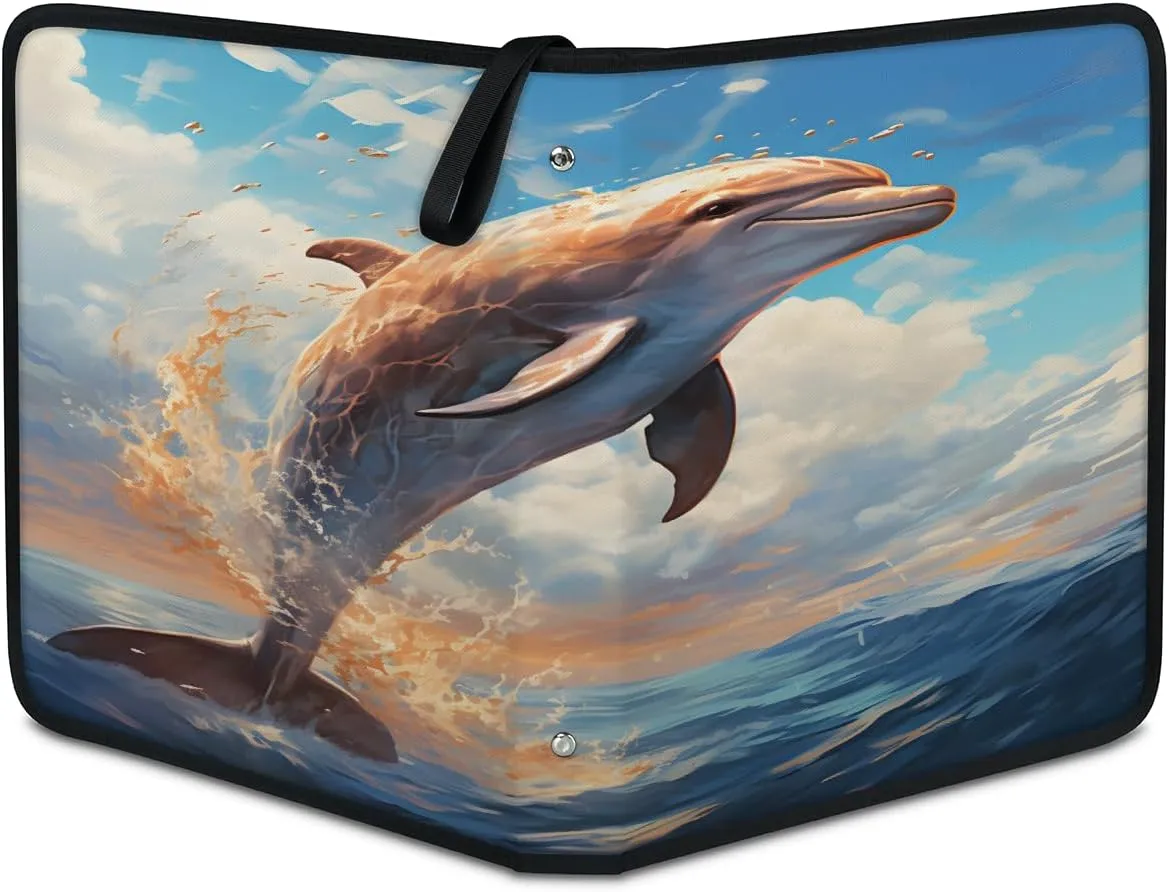 Jumping Dolphin 3 Ring Trading Zipper Binder Strap, Trading Card Binder 9 Pocket, 900 Pockets Card Holder with 50 Removable Sleeves for Game Cards