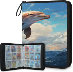 Jumping Dolphin 3 Ring Trading Zipper Binder Strap, Trading Card Binder 9 Pocket, 900 Pockets Card Holder with 50 Removable Sleeves for Game Cards