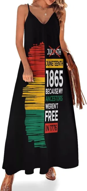 Juneteenth Since 1865 Celebrate Freedom Afican Long Sleeveless Dress for Women Elegant Summer Beach Maxi Dress