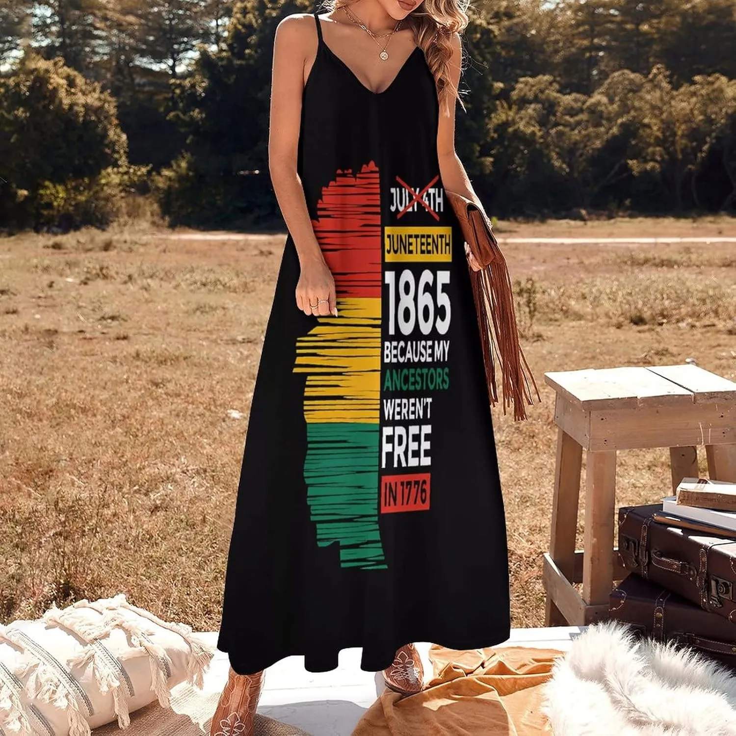 Juneteenth Since 1865 Celebrate Freedom Afican Long Sleeveless Dress for Women Elegant Summer Beach Maxi Dress