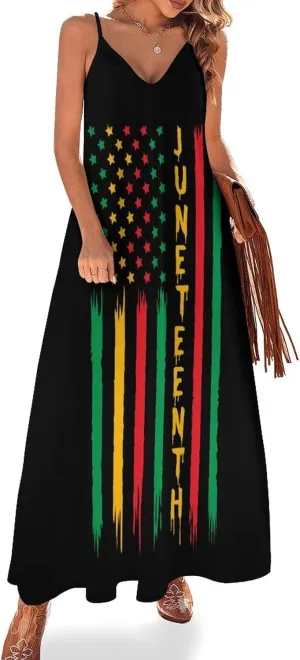 Juneteenth Since 1865 Celebrate Freedom Afican Long Sleeveless Dress for Women Elegant Summer Beach Maxi Dress