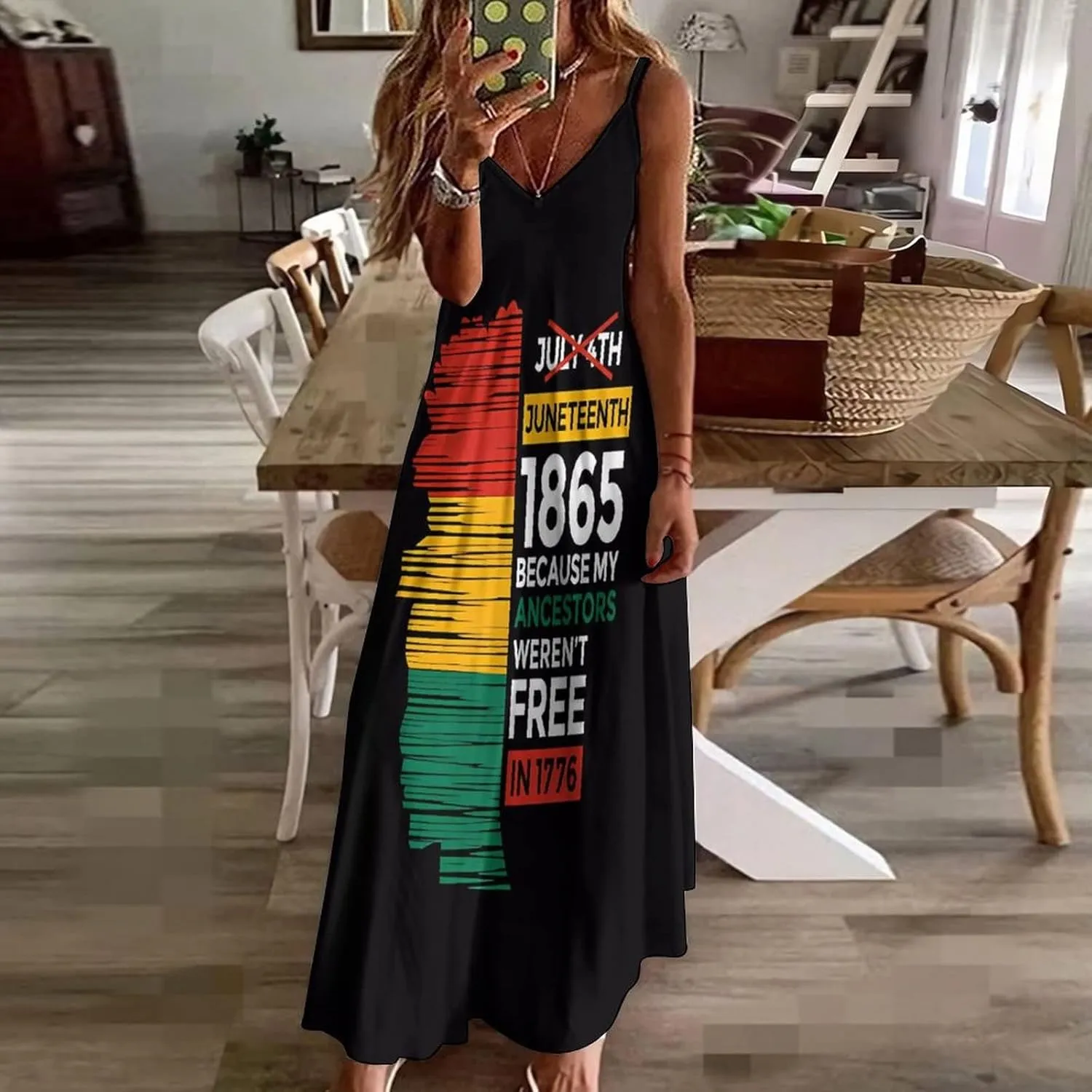Juneteenth Since 1865 Celebrate Freedom Afican Long Sleeveless Dress for Women Elegant Summer Beach Maxi Dress