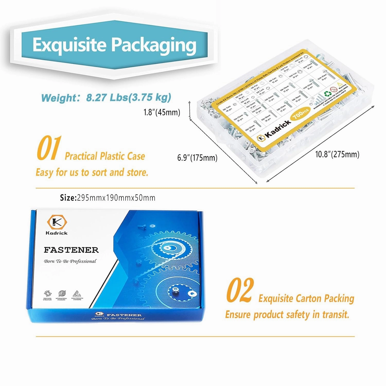 Kadrick 700Pcs Grade 8.8 Metric Bolt Assortment, M6 M8 M10 Flange Hex Heavy Duty Bolts and Nuts Kit,M6 x1.0 M8 x1.25 M10-1.25 (12mm to 45mm),Eco-Friendly Zinc Plated