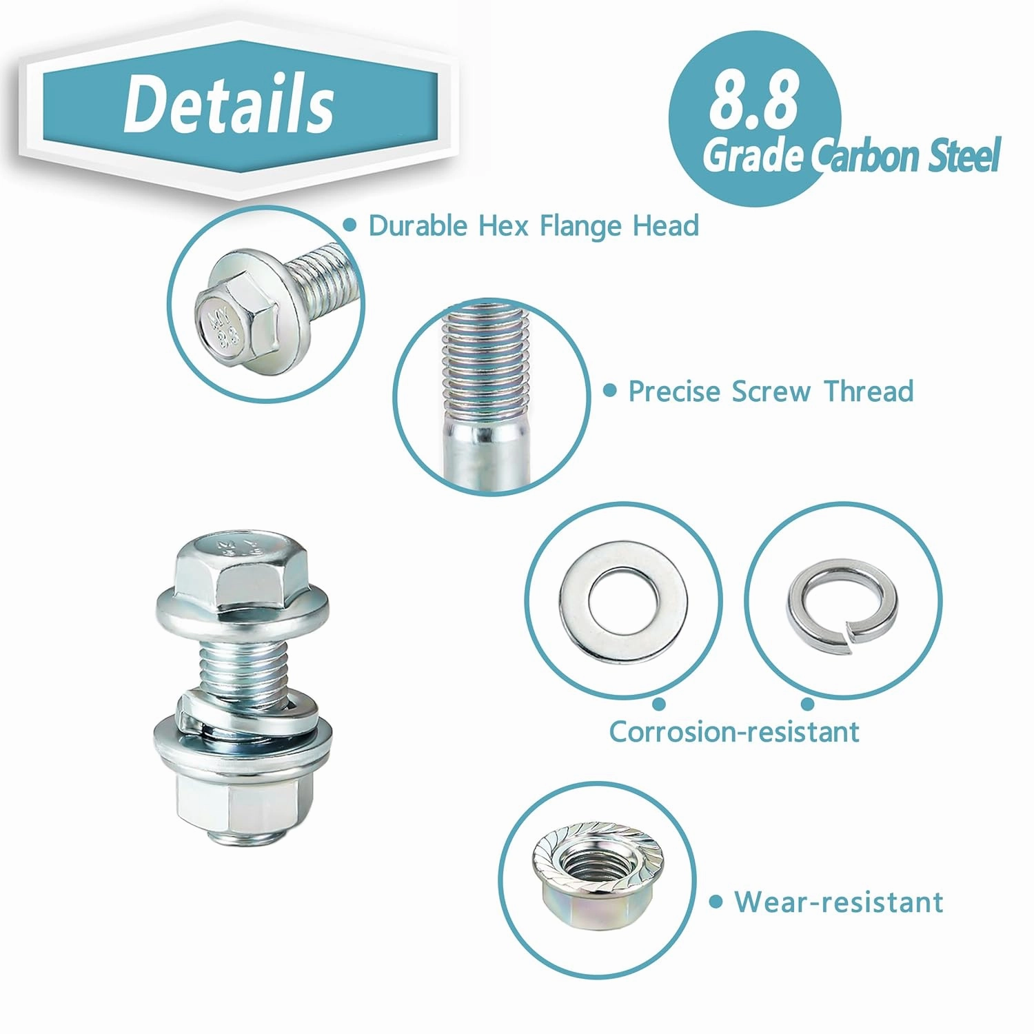 Kadrick 700Pcs Grade 8.8 Metric Bolt Assortment, M6 M8 M10 Flange Hex Heavy Duty Bolts and Nuts Kit,M6 x1.0 M8 x1.25 M10-1.25 (12mm to 45mm),Eco-Friendly Zinc Plated